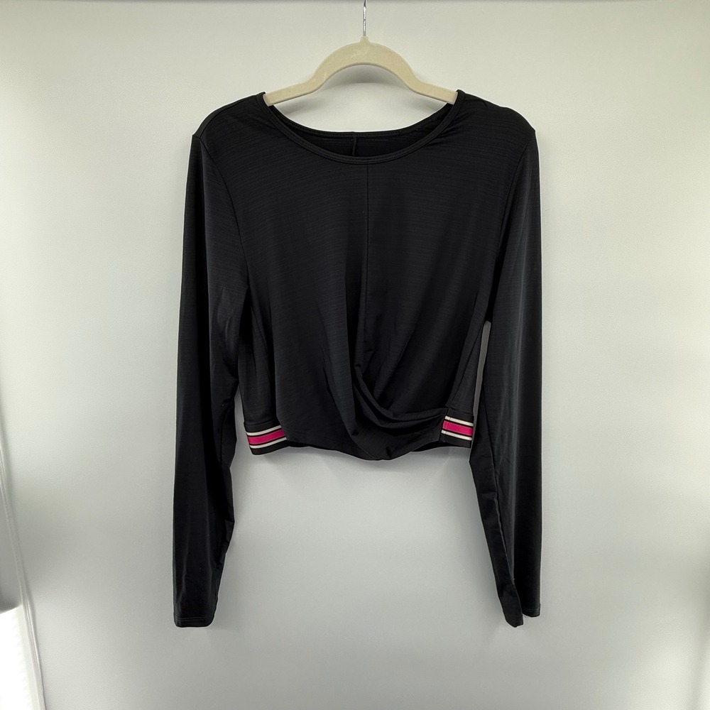 Fabletics Black Cropped Twist Long Sleeve XL Pink Stripe Activewear Athleisure - Picture 1 of 5